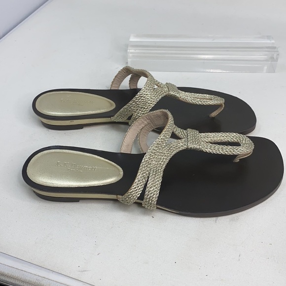 LK Bennett Sz 9 Open Toe T-Strap Gold Flat Sandals - Picture 11 of 15